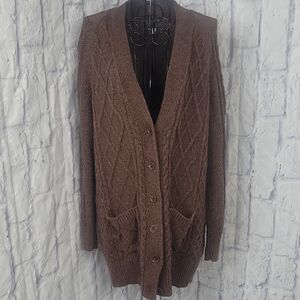 GAP Brown Cable Knit‎ Button Up Oversized Cardigan Sweater XS